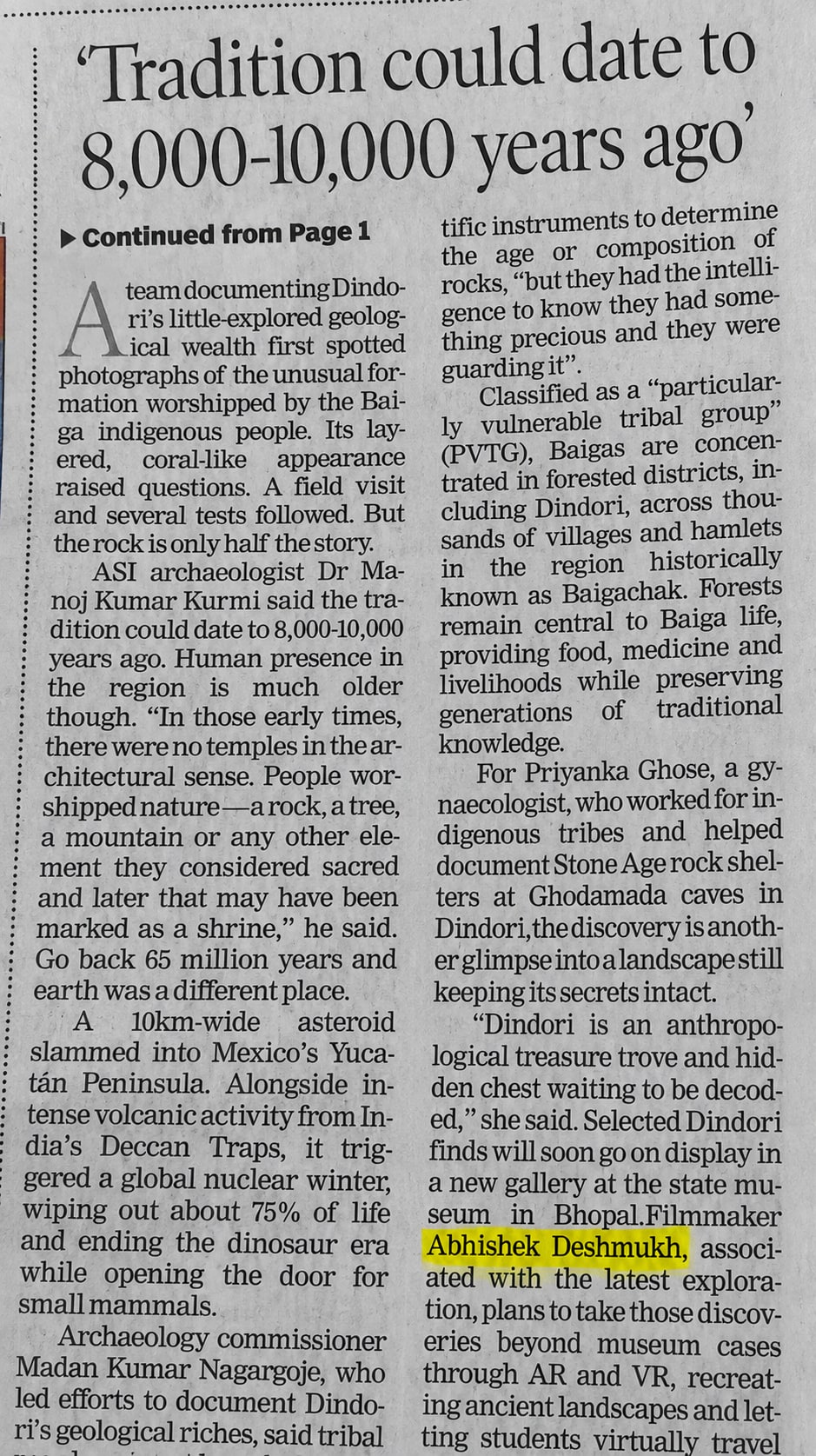 Newspaper report continued: Tradition could date to 8,000-10,000 years ago